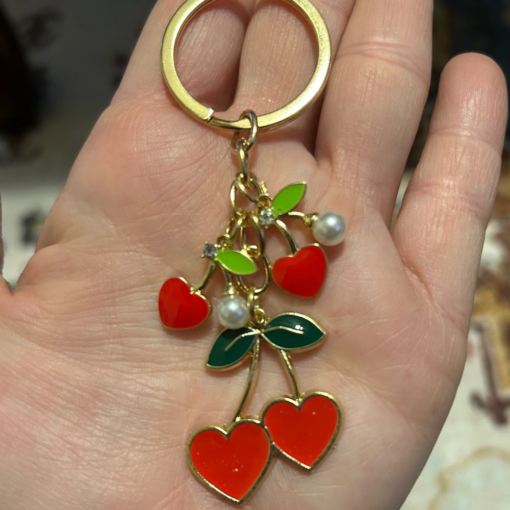 Y2K cherry heart keychain charm